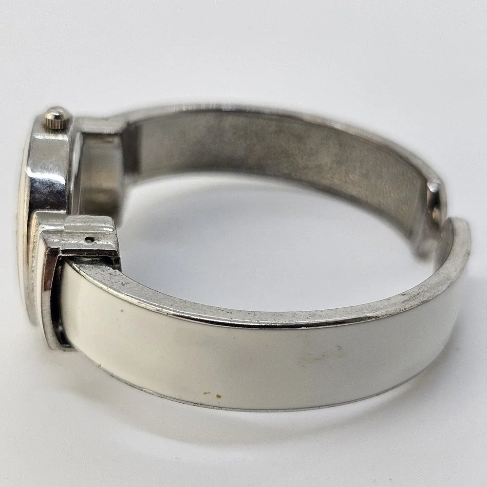 Women's Open Cuff Bangle Watch 27MM White Dial White Gray Bands 5.5